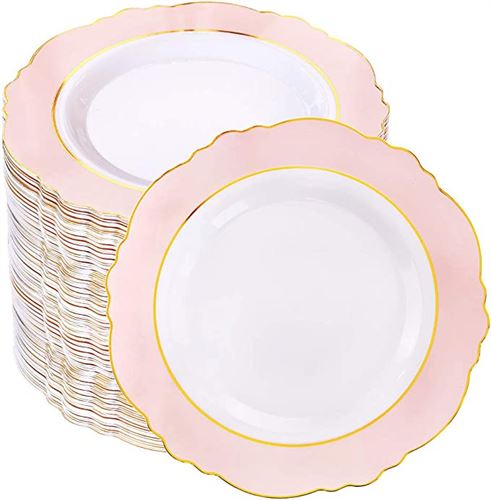  WDF 25 Guest Pink Plates with Disposable Plastic
