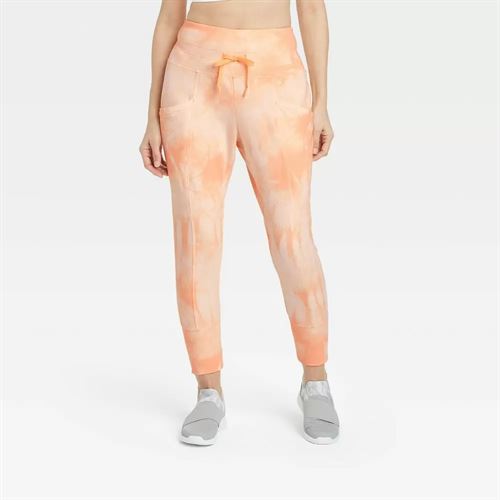Women's Tie-Dye Tapered High-Rise Ribbed Fleece Joggers 25.5 - All in  Motion Pale Peach - Miazone