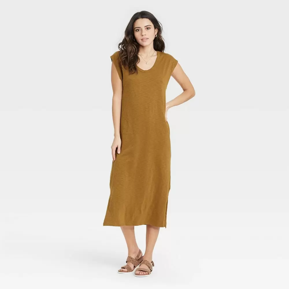 Women's Sleeveless Knit Dress - Universal Thread Brown L - Miazone