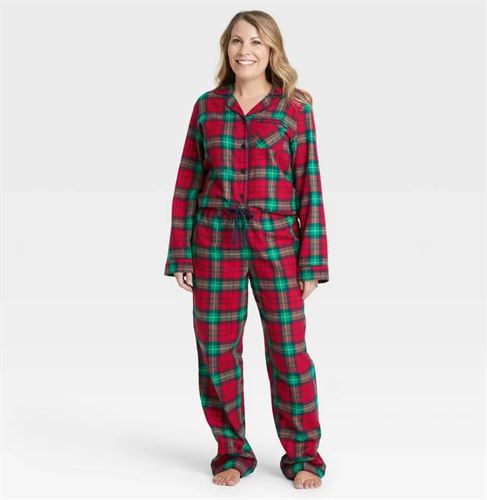 Matching family flannel PJ set - Christmas plaid. Colour: red