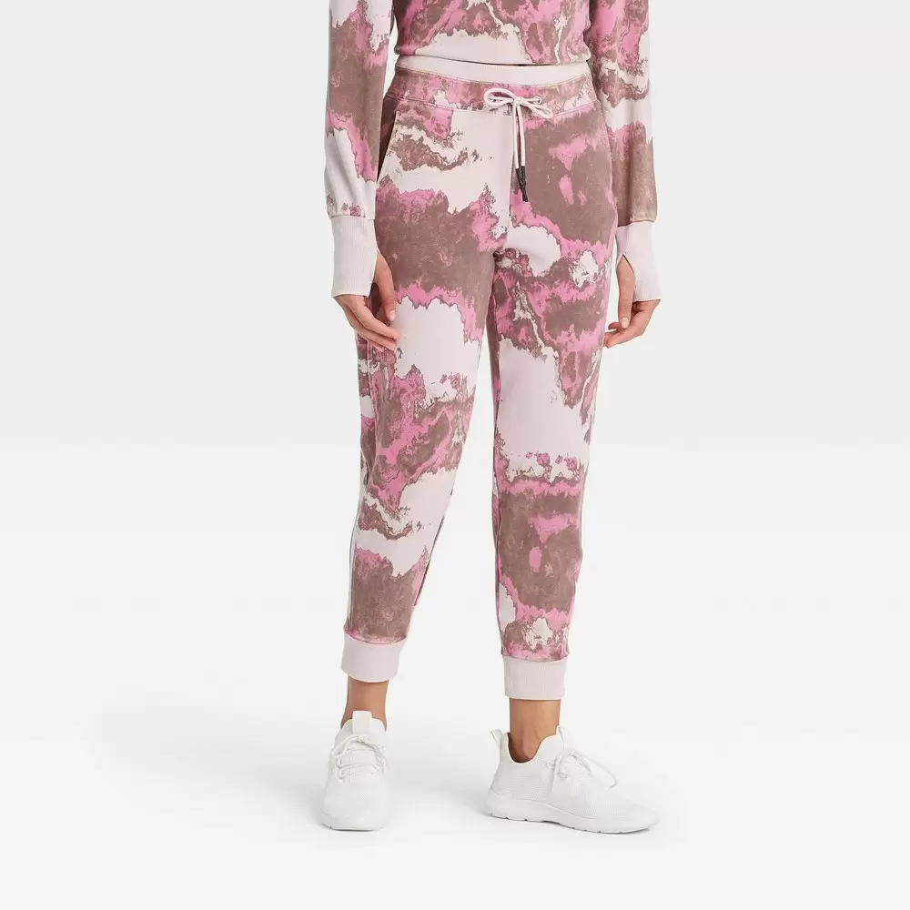 Women's Mid-Rise French Terry Acid Wash Tapered Jogger Pants - JoyLab Pink  - Miazone