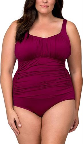 Caribbean Sand Ruched Plus Size Swimwear Sizing One Piece Swimsuit for Women  with Tummy Control - Miazone