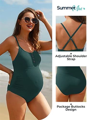 Summer Mae Maternity Swimsuit One Piece Bathing Suit Button Neck